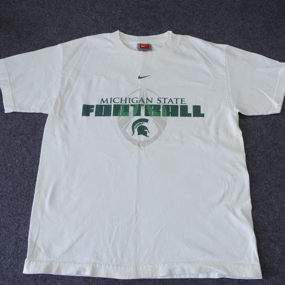 Nike Kids Michigan State Spartans Football T-Shirt White Large MSU Graphic Tee
